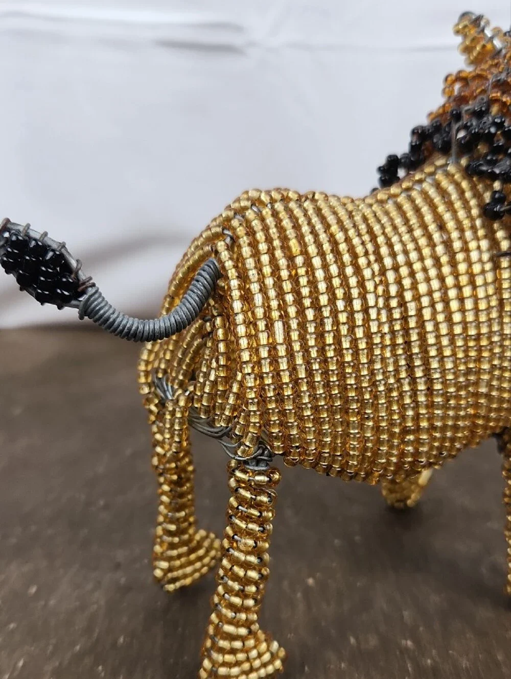 Handcrafted Beaded Lion Accent in Gold and Black